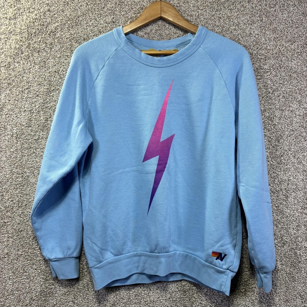 Aviator Nation Sweatshirt Mens Medium Blue Lightning Bolt Crewneck Fleece